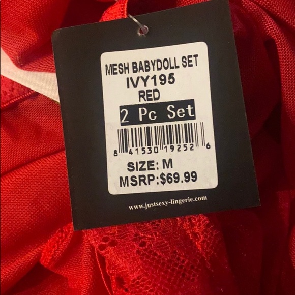 MESH & LACE HALTER BABYDOLL SET RED - Picture 4 of 5